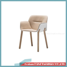 New Arrived Half Cover with Fabric Plastic Dining Armrest Chair with Wooden Legs